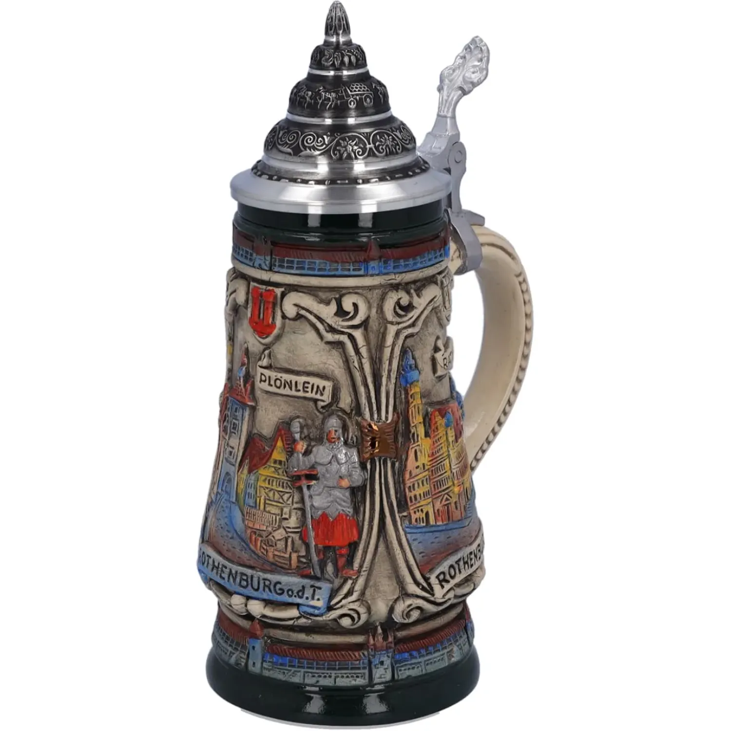 Käthe Wohlfahrt Bierkrug Mit Zinndeckel "Rothenburg Mit Ritter", 0,25L