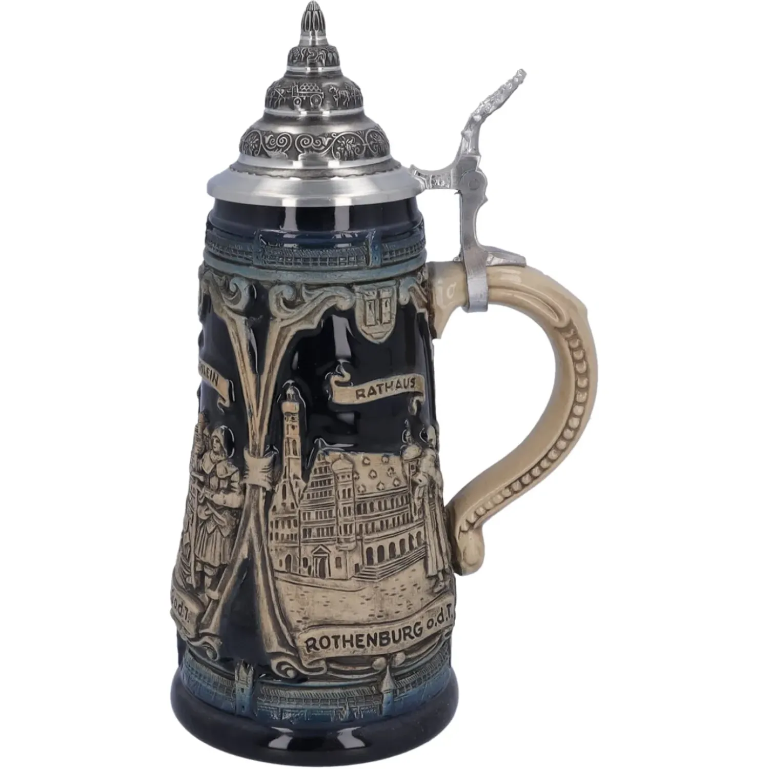 Käthe Wohlfahrt Bierkrug Mit Zinndeckel "Rothenburg Mit Ritter", 0,5L