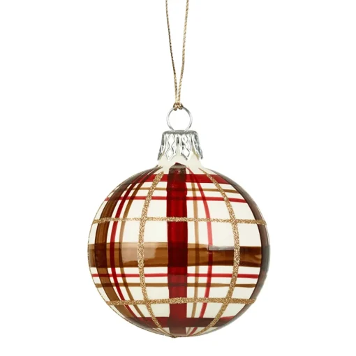 Käthe Wohlfahrt Glaskugel Mit Karomuster Weis Matt, 6Cm