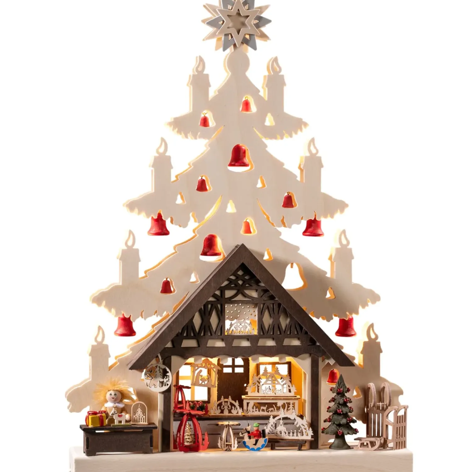 RATAGS Holzdesign Schwibbögen "Tanne Mit Geschenkeladen", 115V Mit Usb A-Anschluss