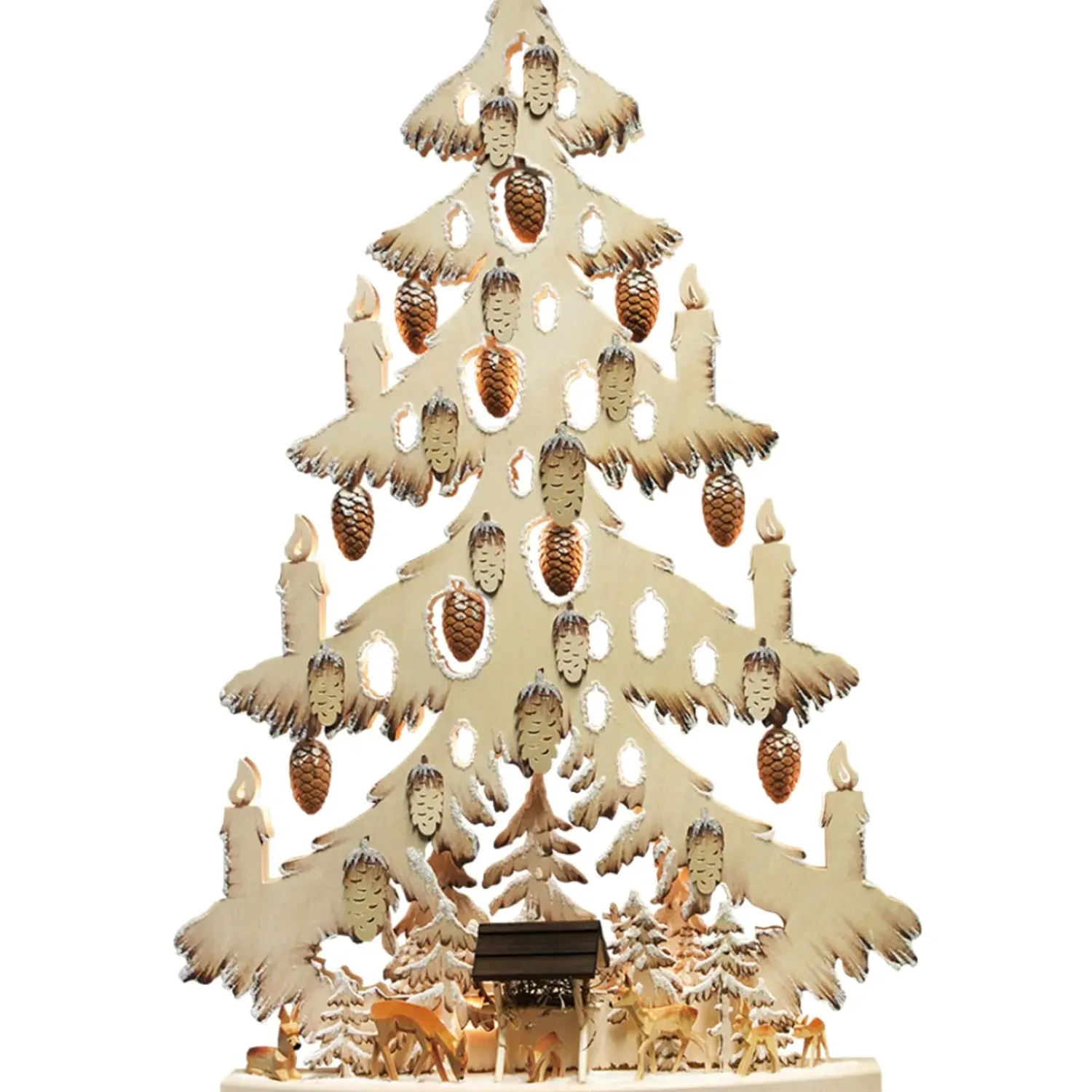 RATAGS Holzdesign Schwibbögen "Tanne Rehe An Der Futterkrippe", 230V Mit Usb A-Anschluss