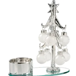 Käthe Wohlfahrt Teelichthalter Glasbaum Mit Weisen Kugeln, Silber